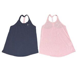 Lot of 2 Elastika Nike Tank Top Workout Running Yoga Size S Pink Black Athletic